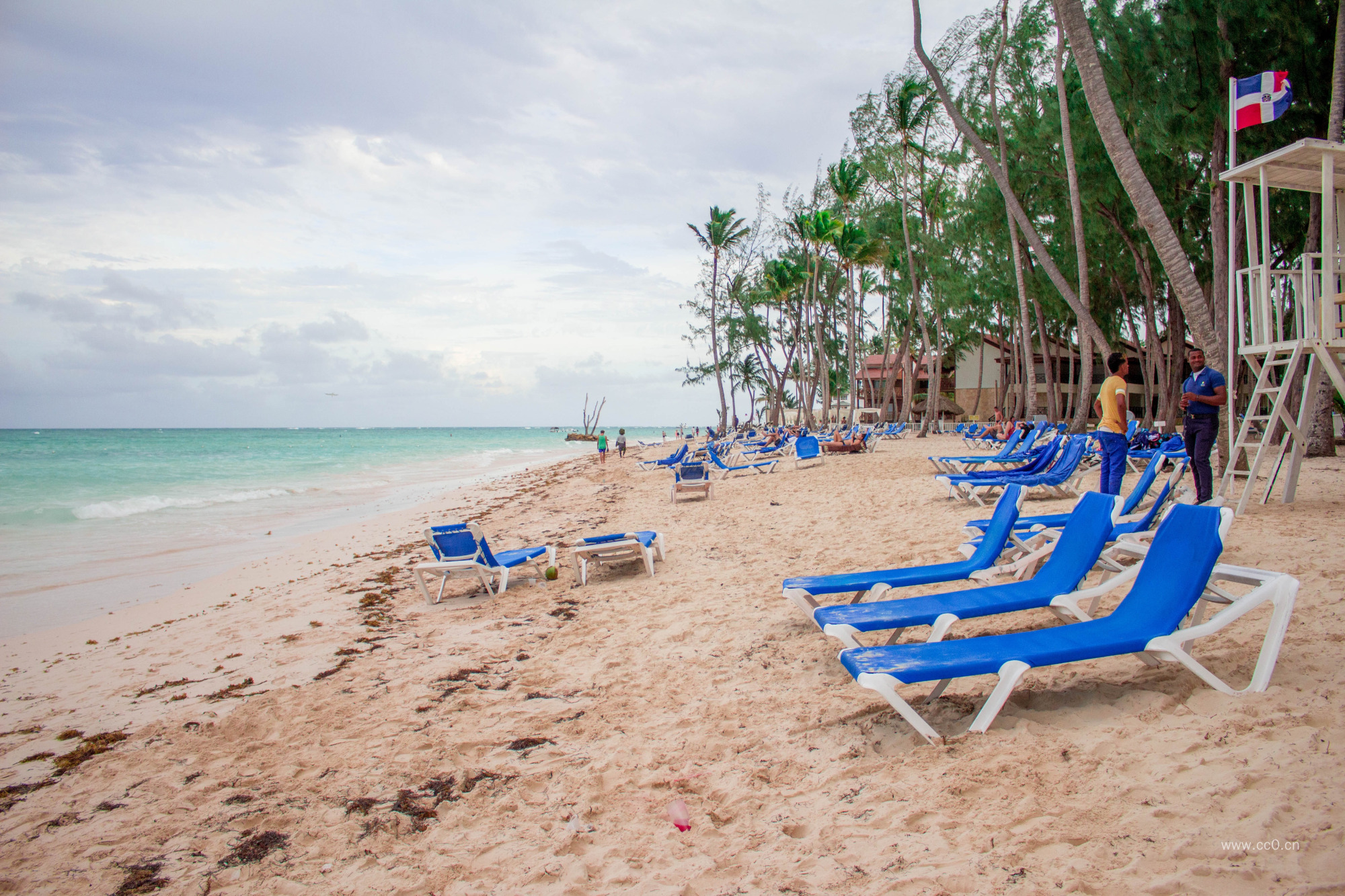 夏天海滩上的休闲躺椅