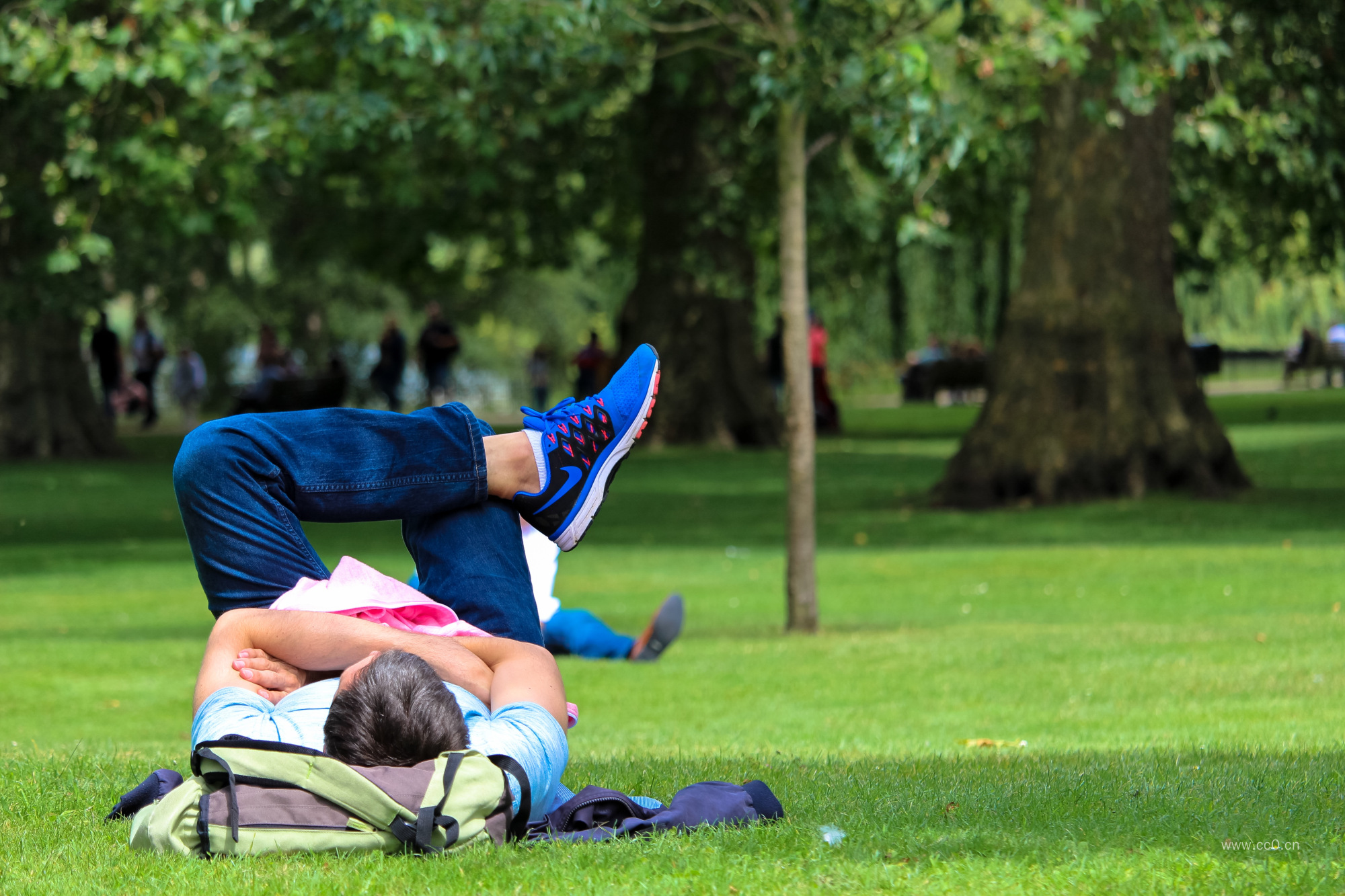 躺在草坪上的男子