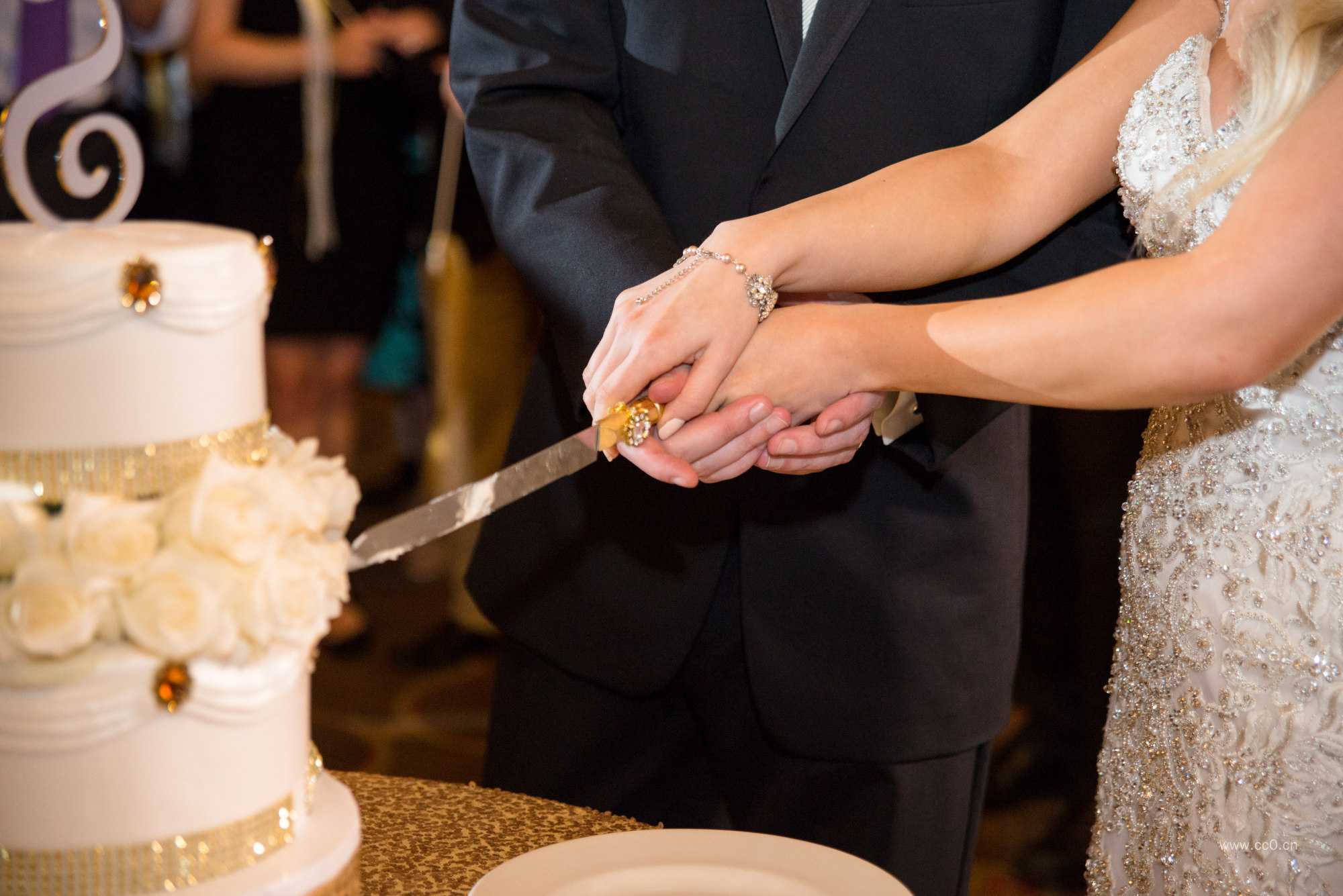 手拿手双人切婚礼蛋糕