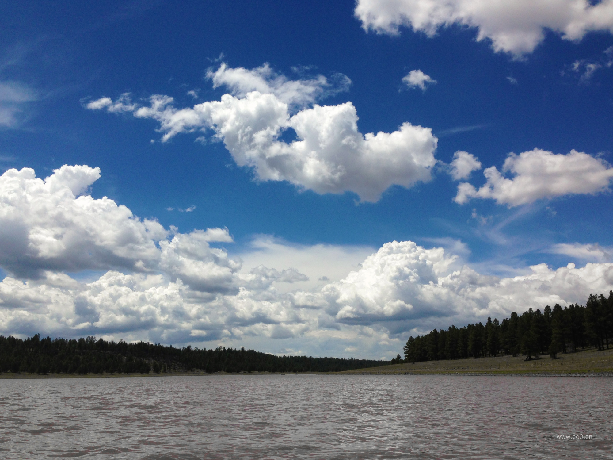 蓝天白云下的河流