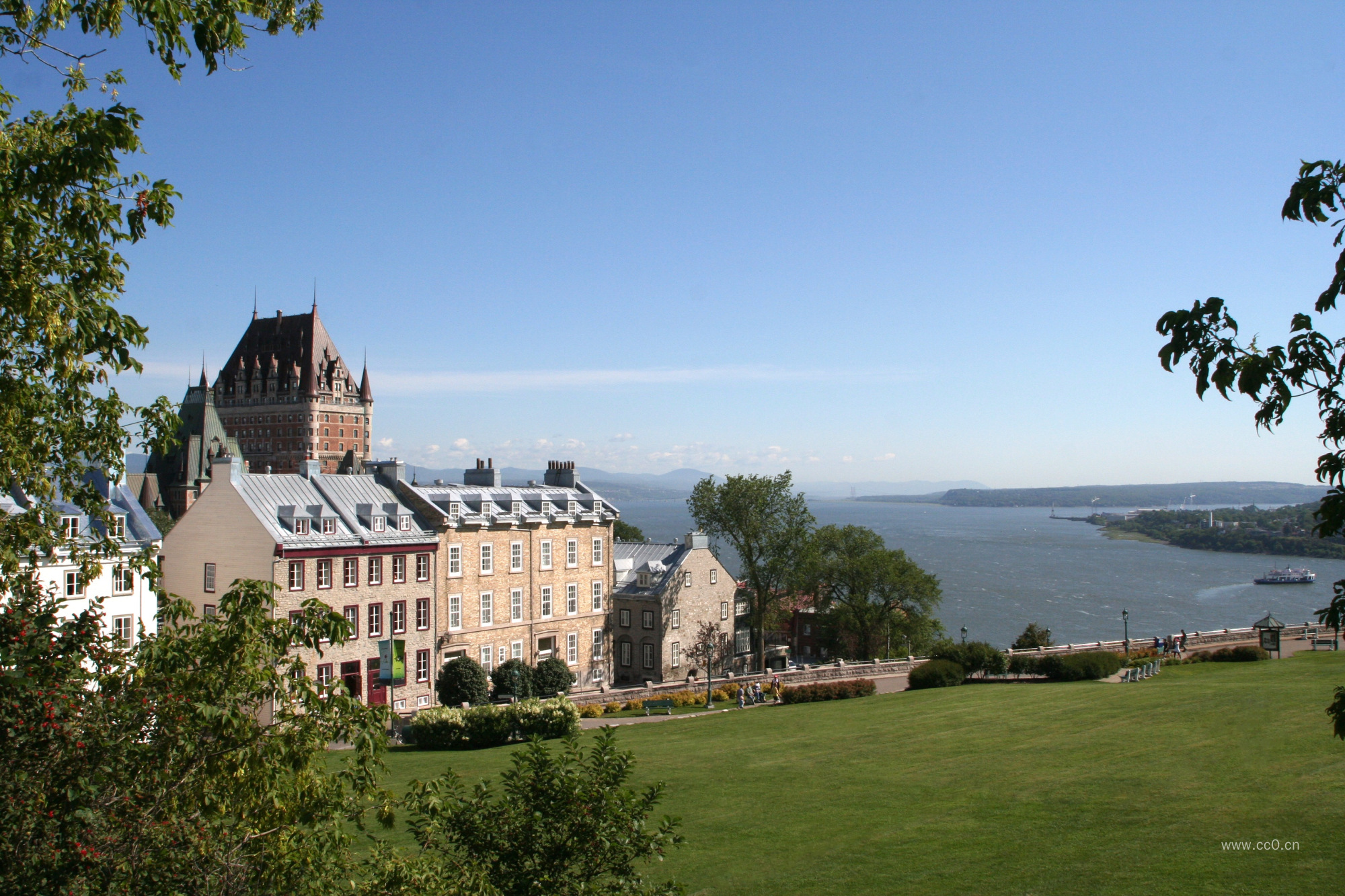 湖岸的草坪与建筑