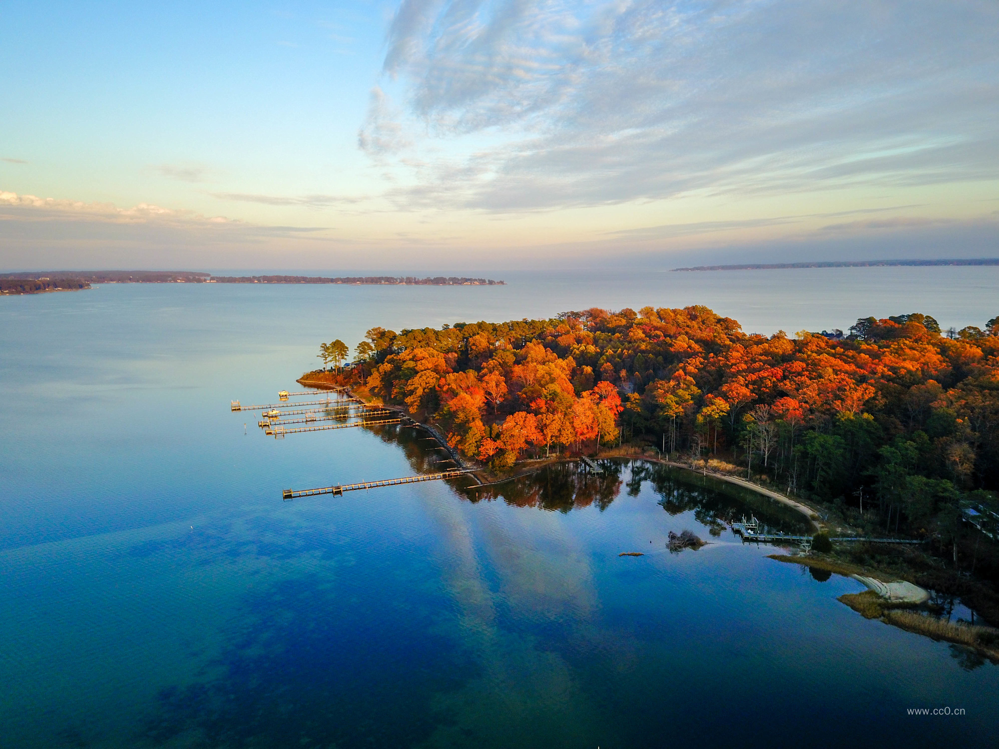 秋天的湖泊与树林风景图片