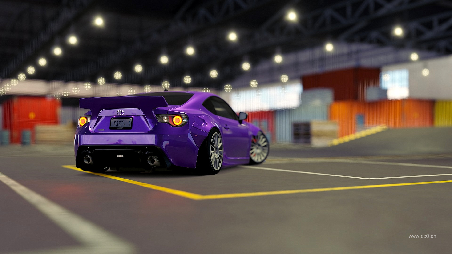室内停车场的紫色丰田跑车图片