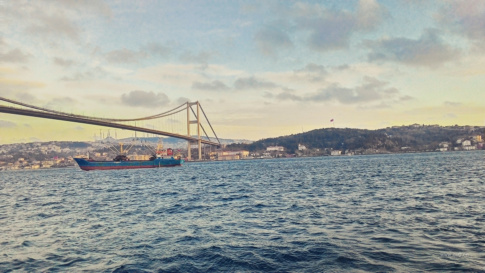 运河上的轮船与桥梁图片