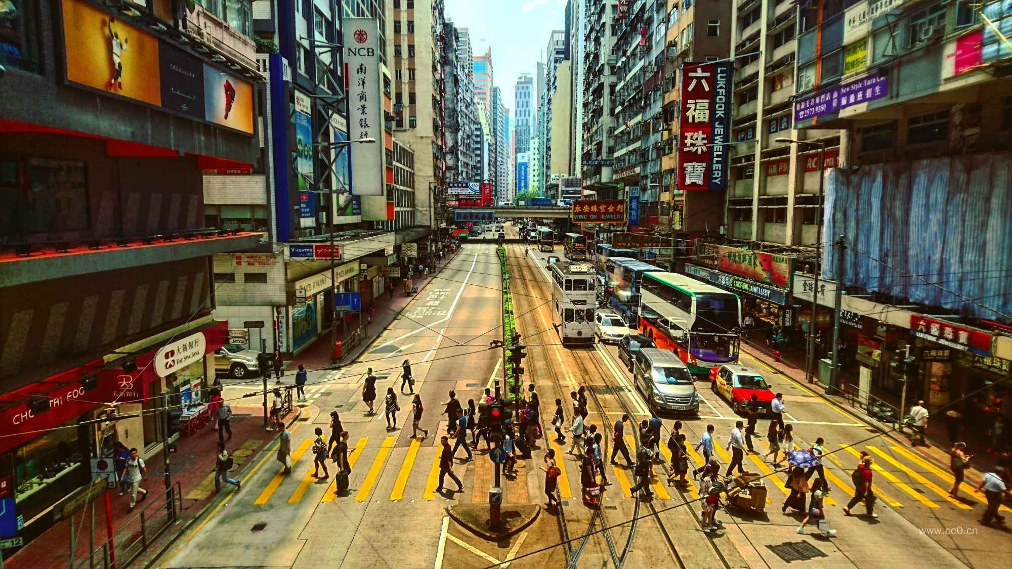 都市市中心的人行道斑马线与行人群图片