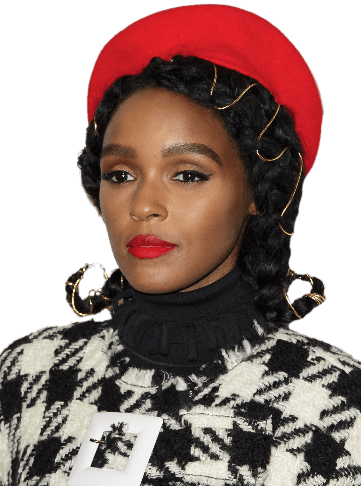 珍妮尔·莫娜戴着红色贝雷帽